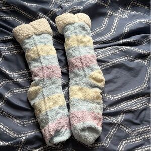 Plush Pastel Striped Cozy Crew Socks